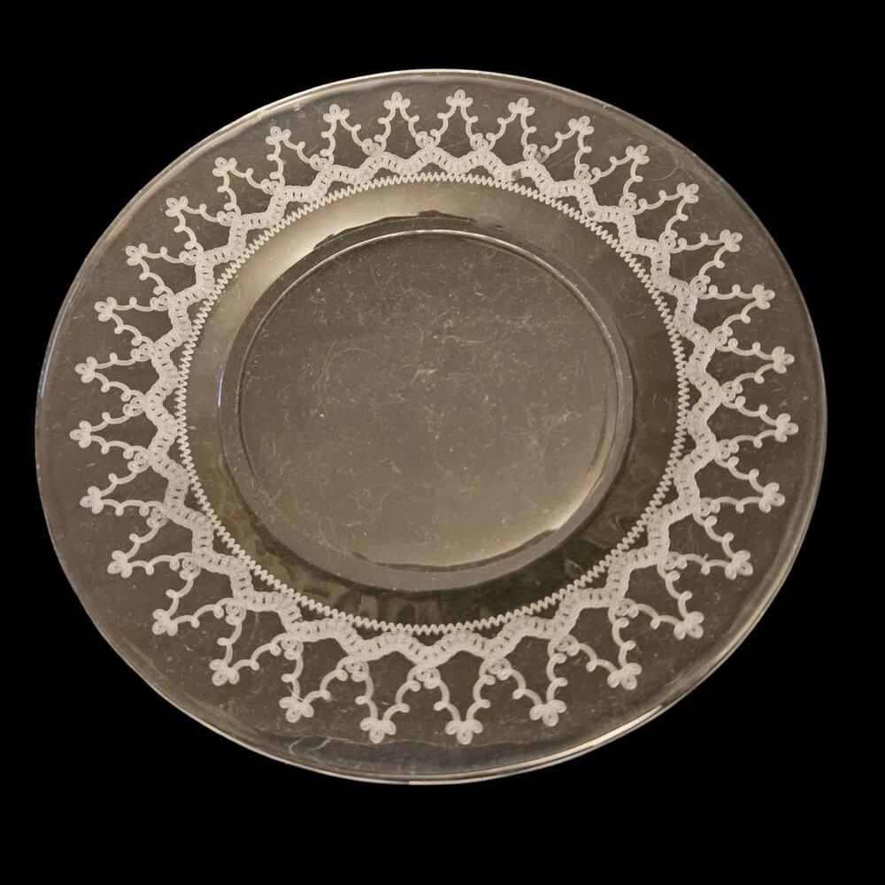 Vintage Clear Etched Glass Salad Plates Set of 4 Lace Floral Pattern